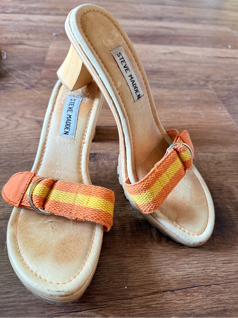 Steve Madden Orange and Yellow Strap Slip-On Mules